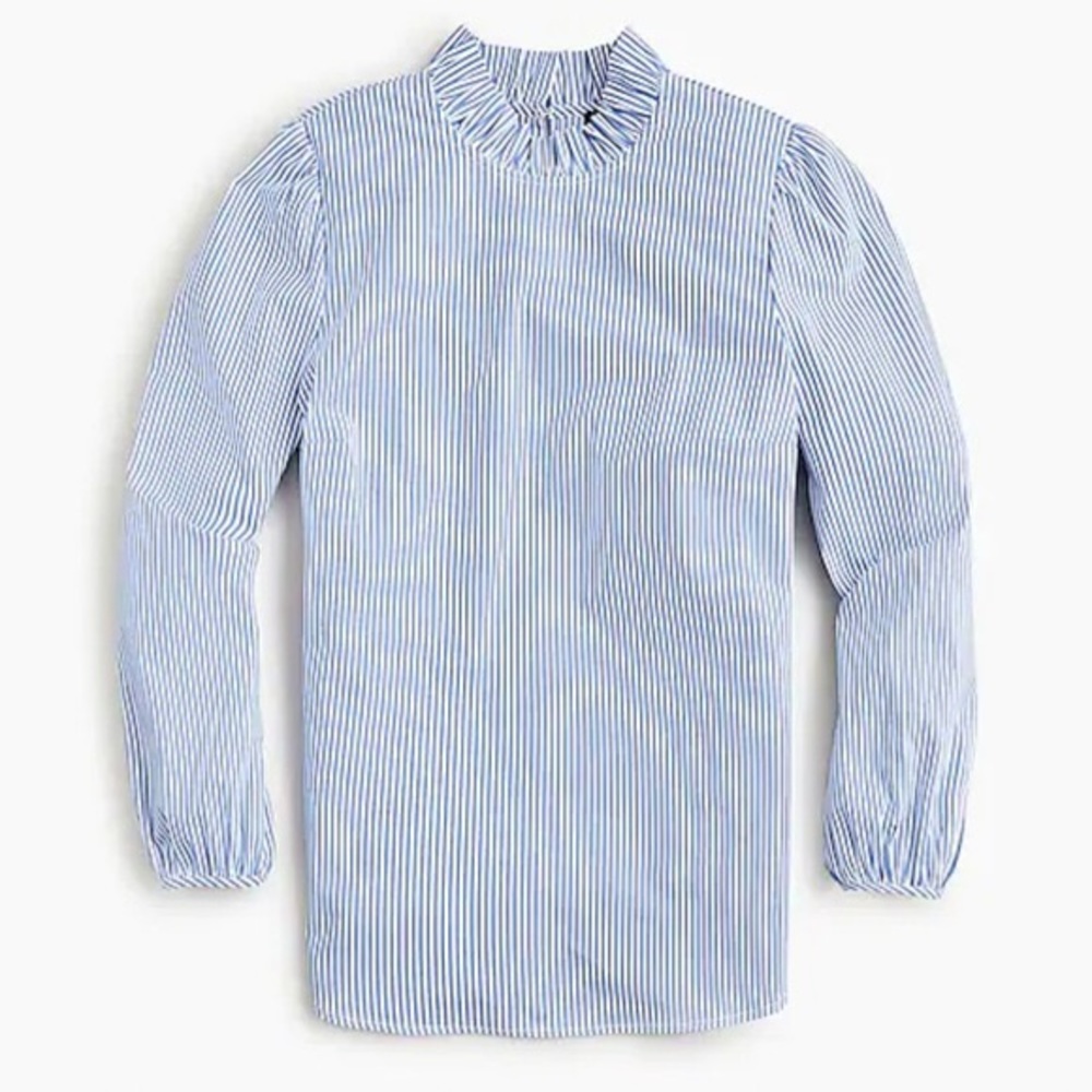 J. Crew Blue and White Ruffleneck NWT